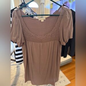 Forever 21 Taupe Embroidered Blouse